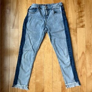 Girls (14) Navy Blue Side Stripe Jeans with Raw Hem